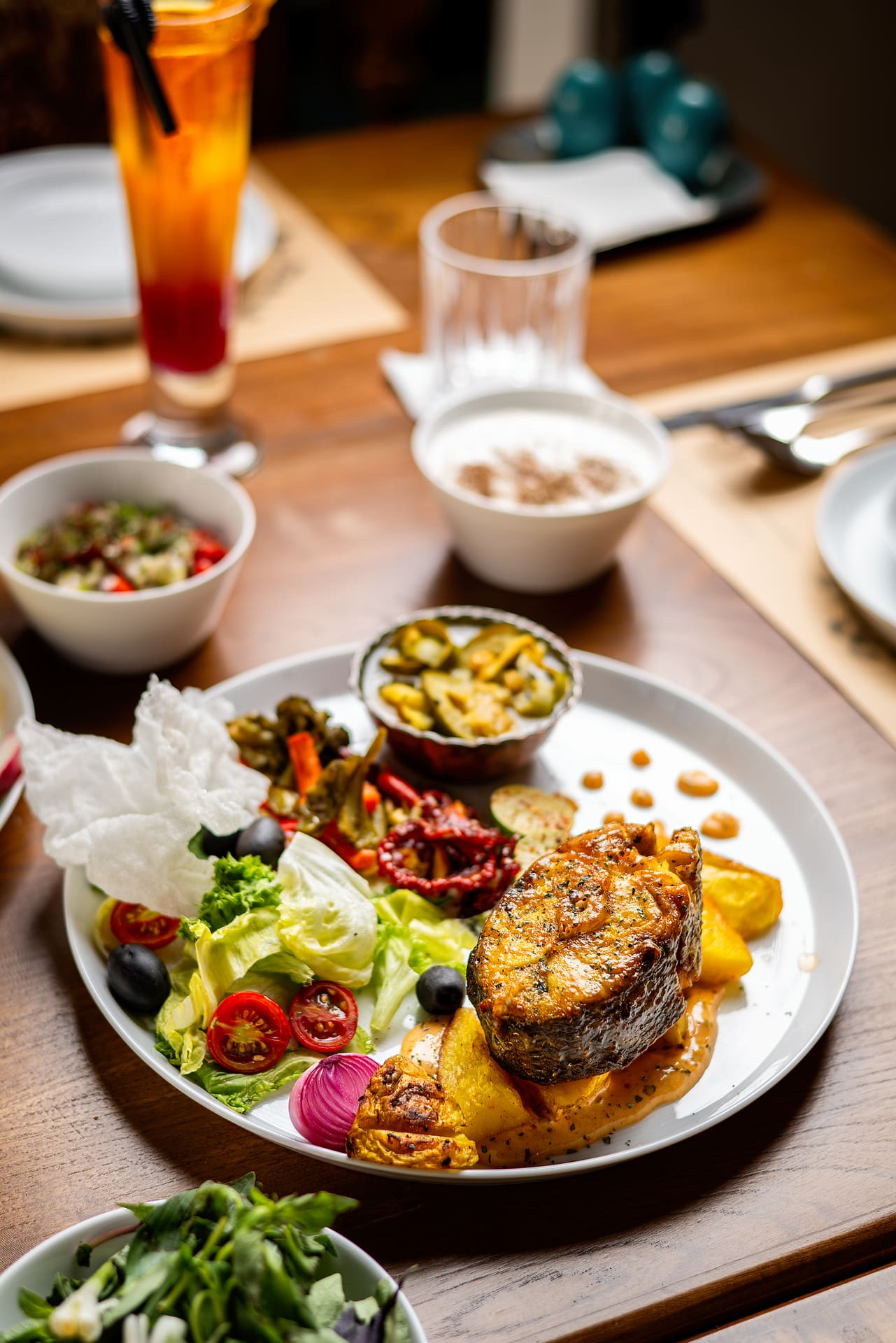 Restaurant plated fish dish